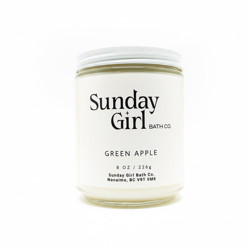 Jar of Sunday Girl Bath Co. Green Apple product on a white background